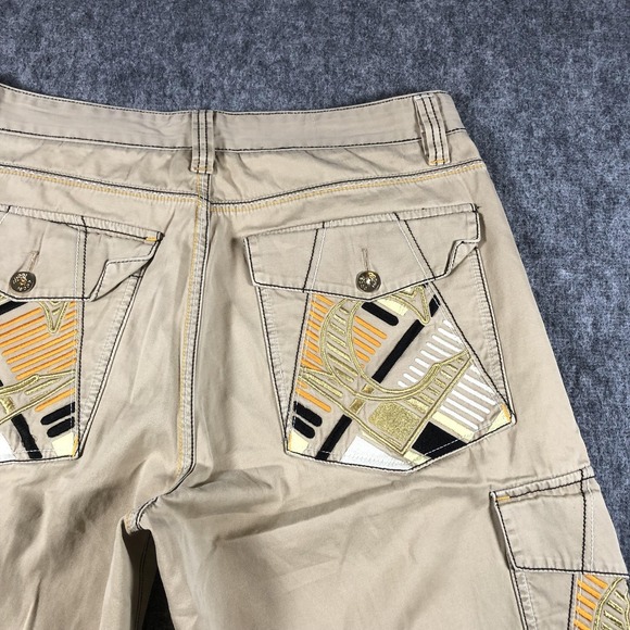 COOGI Cargo Shorts Mens 38 Beige Embroidered Drawstring Hip Hop Streetwear Y2K - Picture 14 of 16